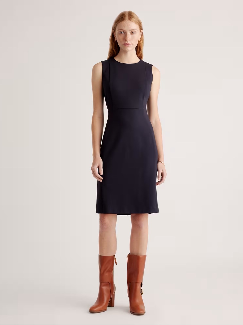 NWT Quince Ultra-Stretch Ponte Sheath Dress Womens M Navy Blue Work Professional